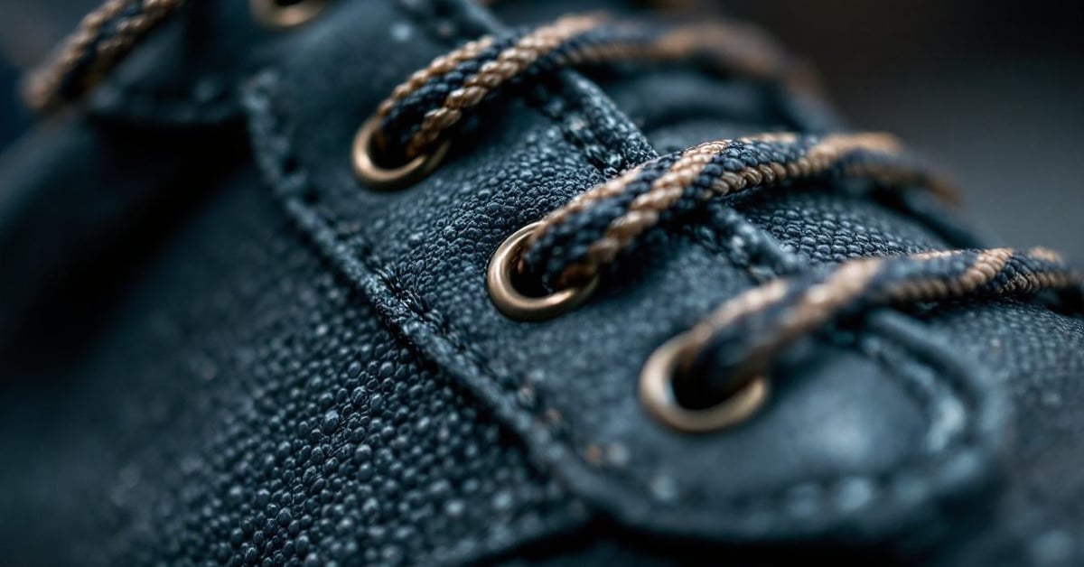 Gros plan sur une chaussure de marque homme, capturant les tendances actuelles avec des textures réalistes.