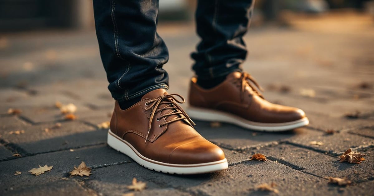 Photo de chaussures homme de marque en cuir, style élégant, éclairage naturel.