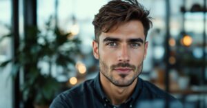 Homme avec coupe de cheveux moderne, capturé en photojournalisme