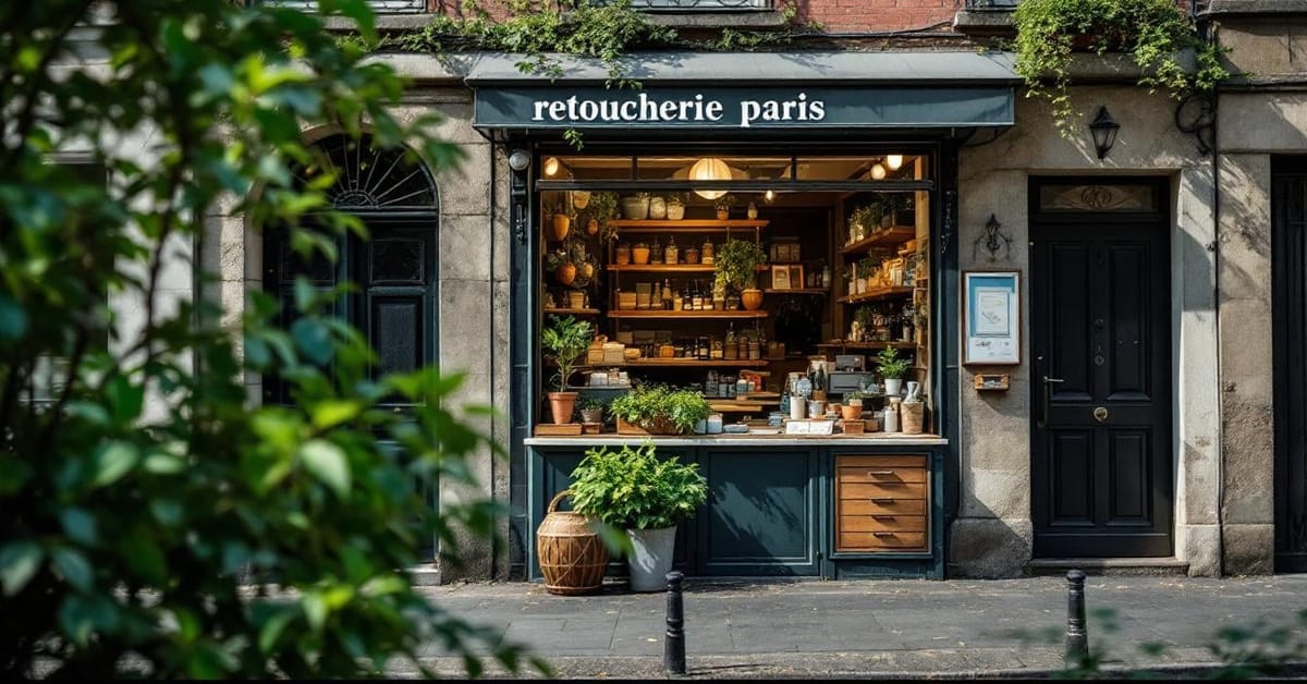 Intérieur d'une retoucherie à Paris avec une couturière au travail
