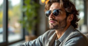 Lunettes de soleil luxe homme posées sur une surface moderne, design élégant et raffiné