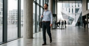 Pantalons à pinces homme élégants en contexte éditorial moderne