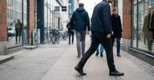 Pantalon noir homme élégant porté avec style dans un cadre moderne – tenue masculine chic